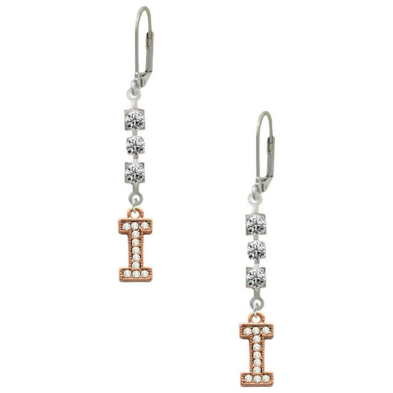 Rose Goldtone Crystal Initial - I - Crystal Madison Leverback Earrings