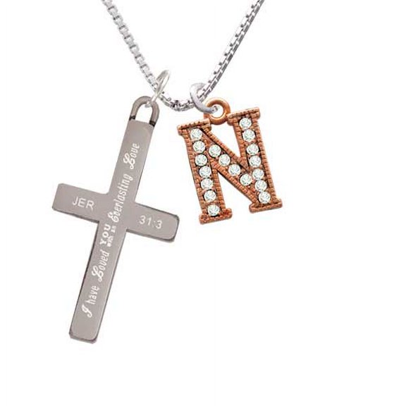 Rose Goldtone Crystal Initial - N - Everlasting Love - Cross Necklace