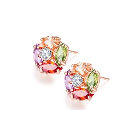 Rose Goldtone Multi Colored Cubic Zirconia Circular Stud Earrings