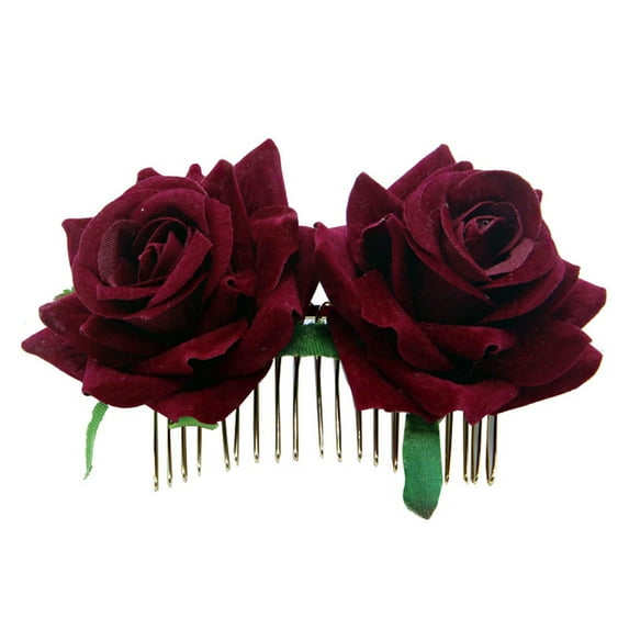 Rose Hair Clip Flowers Comb for Women Rose Flower Hairpin Hair Clips for Women Girls Burgundy Hair Accessories for Wedding Hair Side Combs for Brides Flower Hair Barrettes