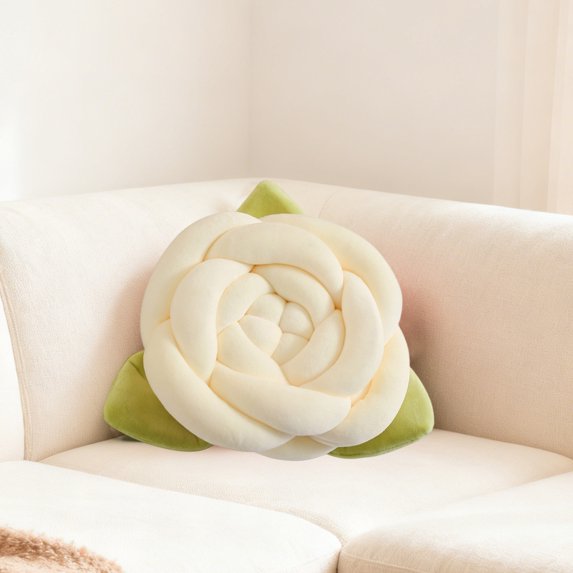 Rose Hand-Woven Throw Pillow with Plush Insert, Body-Conforming Lumbar Support Cushion – Soft Polyester Decor for Sofa, Bedroom, Office Chair and Car Backrest Comfort
