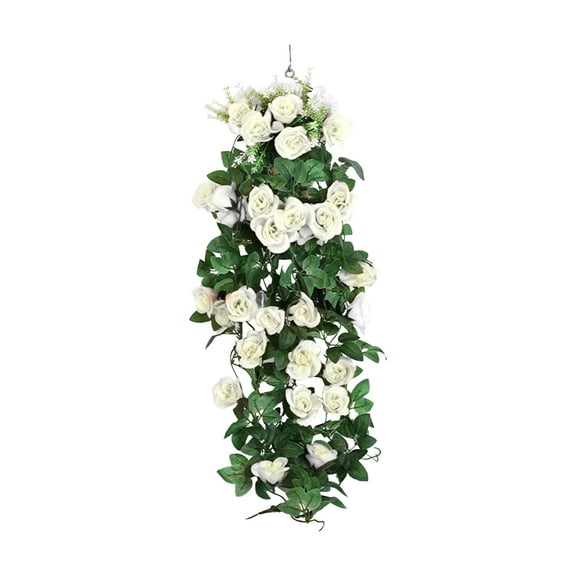 Rose Hanging Flowers Artificial Decor Rose Simulation Hanging Plant Faux Hanging Rose Hanging Artificial Orchid For Home Garden(White)