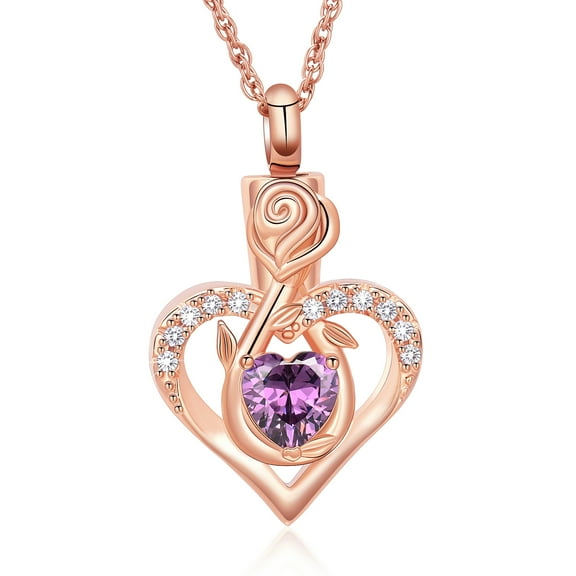 Rose Heart Birthstone Necklace Gifts for Women Mom Grandma, Birthstone Jewelry Heart Cremation Necklace for Ashes