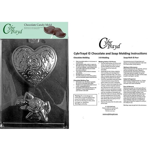 Rose Heart - Coursage Valentine Chocolate Candy Mold with Exclusive Cybrtrayd Copyrighted Molding Instructions