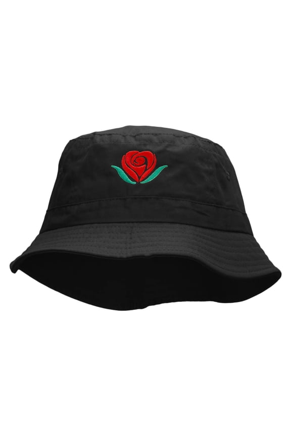 Rose Heart Embroidered Bucket Hat - Black OSFM