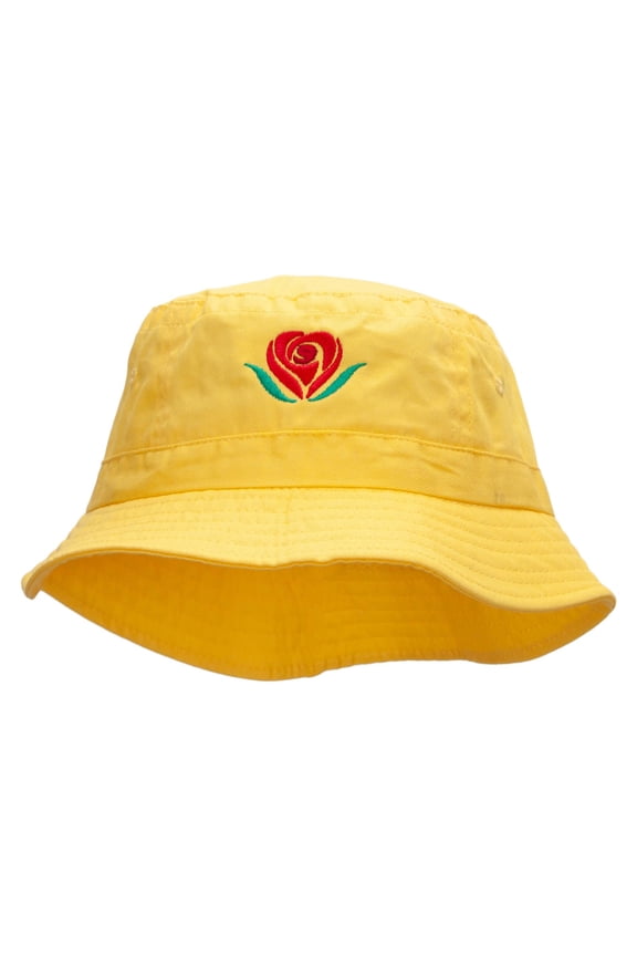 Rose Heart Embroidered Bucket Hat - Yellow OSFM