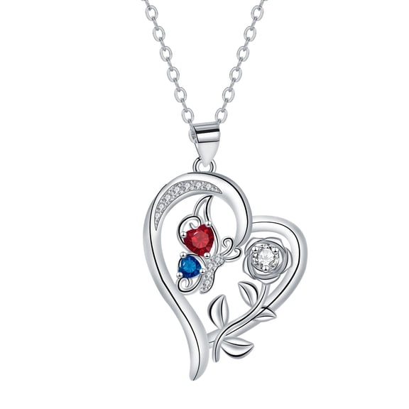 Rose Heart Necklace Personalized Birthstones Pendant Necklace for Women Jewelry Mothers Day Valentines Anniversary Birthday Gifts for Her Mom Wife Girlfriend