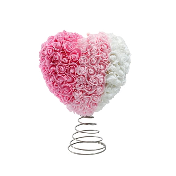 Rose Heart-Shaped Tree Top Decoration Valentine's Day Heart-Shaped Ornament with Spring Base Artificial Roses for Home Wedding and Party Decorations