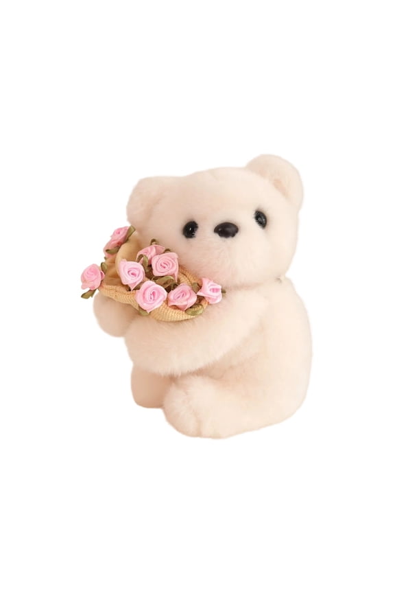 Rose-Holding Plush Bear Keychain – Cute Knitted Flower Doll Pendant for Bag, Table, or Gift Box, Soft Valentine’s Day Decoration & Present for Girls