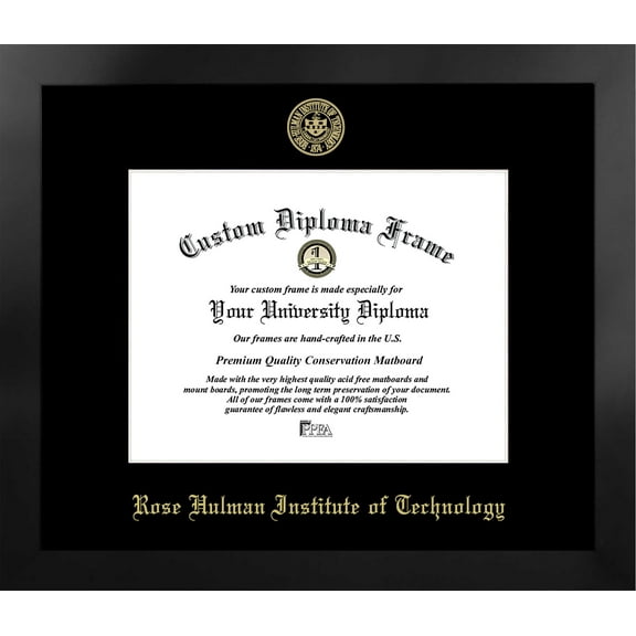 Rose Hulman Institute of Technology 11w x 8.5h Manhattan Black Single Mat Gold Embossed Diploma Frame with Bonus Campus Images Lithograph (value savings at $59)