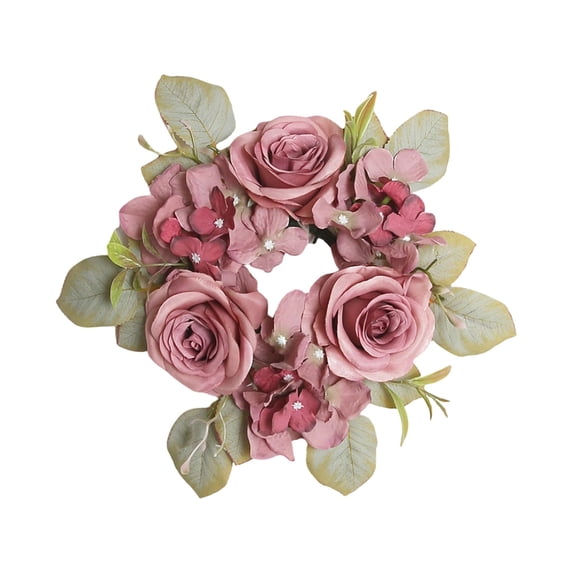 Rose Hydrangea Candle Wreath, Artificial Ring Garland for Dining Table Wedding Centerpiece