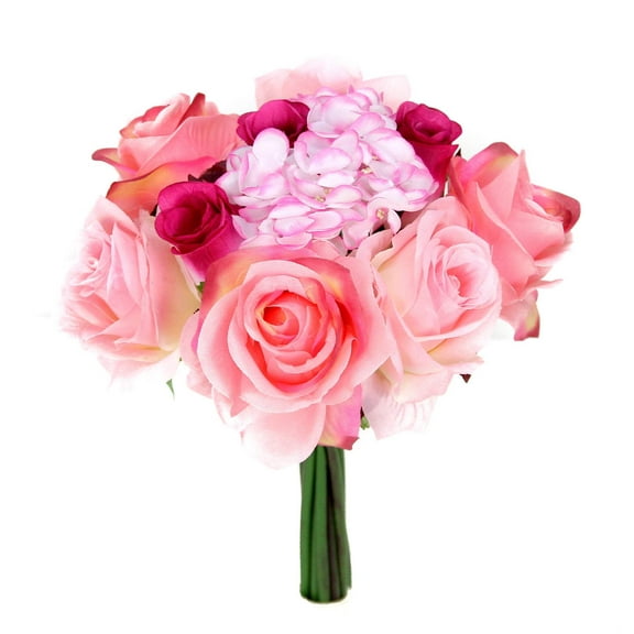 Rose & Hydrangea Silk Flower Wedding Bouquet Pink Beauty