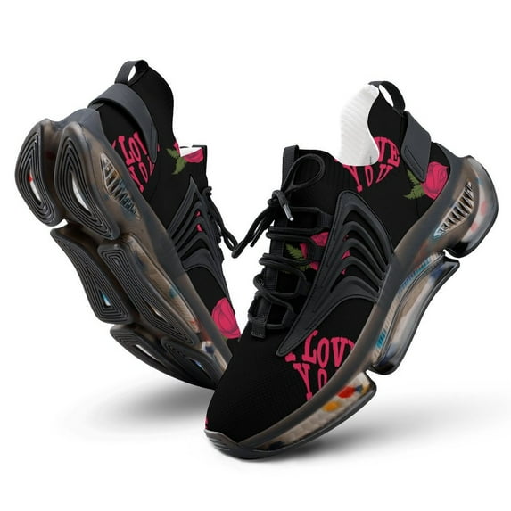 Rose, I Love You, Red And Black Walking Shoes for Men Woman Lightweight Tennis Fashion Elastic Sports Shoes Cushion Basketball Shoes