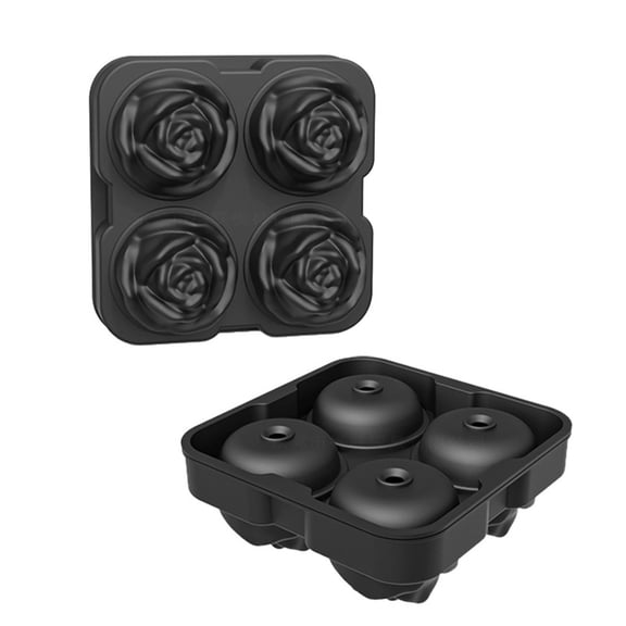 Rose Ice Cube Tray 2 Inch, 4 Cavity Silicone Rose Ice Cube Mold for Whiskey, Chilling Cocktails, Bourbon, Juice (Black)