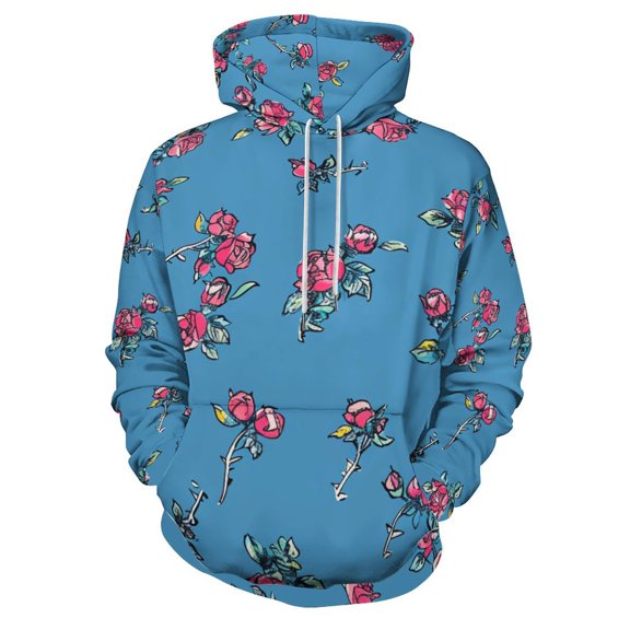 Rose Illustration Regular Fit Hoodie, Sporty Pullover Hooded Sweatshirt for Men Women S