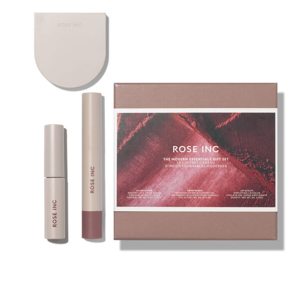 Rose Inc The Modern Essentials Kit  3-in-1 Makeup for Lips, Cheeks, and Brows | Blush Divine, Lip Sculpt Crayon, Brow Renew Gel