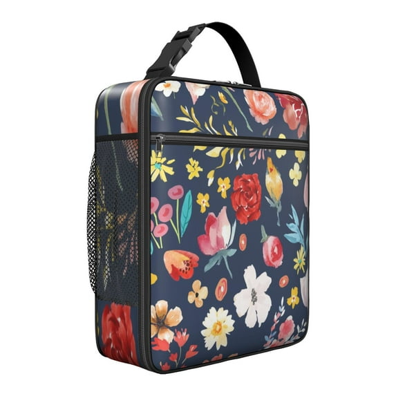 Rose Insulated Lunch Box Student Reusable Lunch Tote Bag with Side Pocket Lunchbox Work Hiking