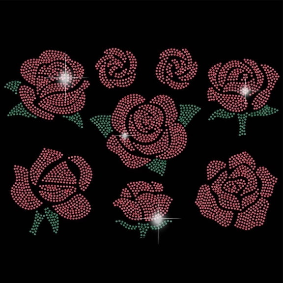 Rose Iron on Rhinestones Transfer Rose Flower Heat Transfer Stickers Roses Hotfix Rhinestone Bling Decals for Girls T-Shirt Clothing DIY Art Craft Gifts Valentine's Day Decor Mixed Color