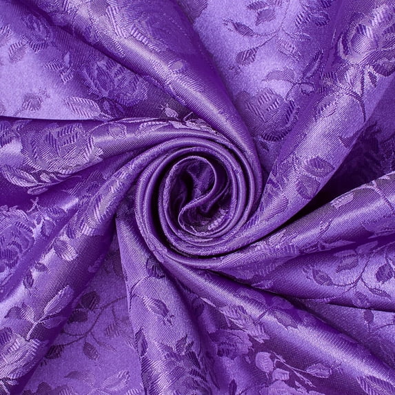 Rose Jacquard Satin 59/60 Inch Polyester Shiny 160 GSM Mediumweight Fabric By The Yard For Sewing, Apparel, & Décor - Purple (5 Yards)