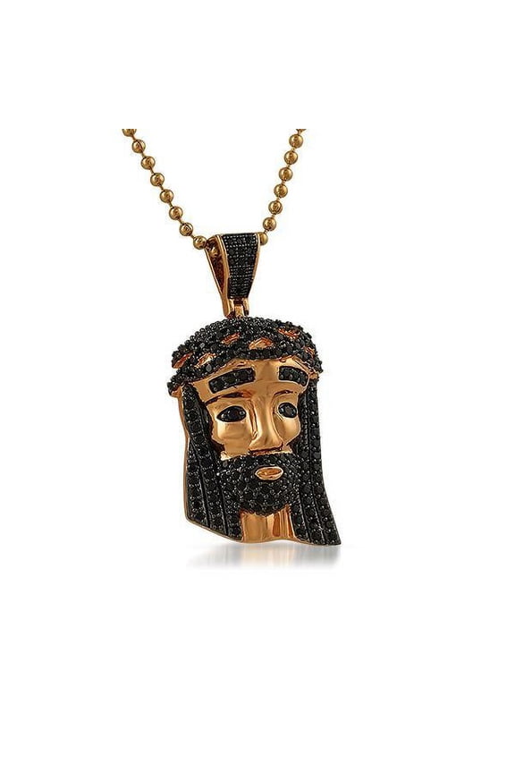 Rose Jesus Piece Mini Black CZ Pendant