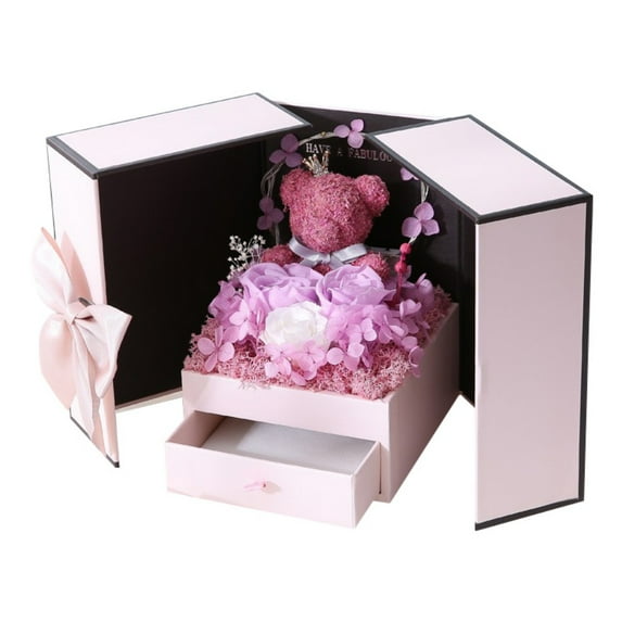 Rose Jewelry Box Valentine's Day Gift Valentine's Day Decoration Girlfriend Gift Mother's Day Gift Graduation Season Gift Rose Bear Gift Rose Bear Necklace Gift Box