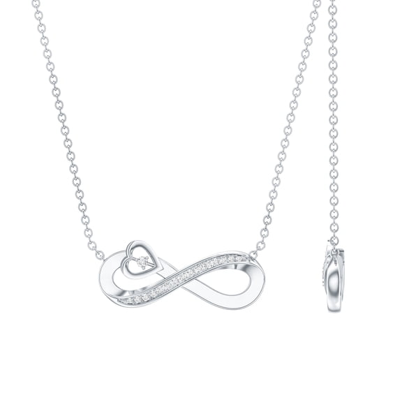 Rose Jewels Lab Grown Diamond Infinity Necklace with Heart - Certified Pave Diamond Necklace for Valentines Day, 14K White Gold