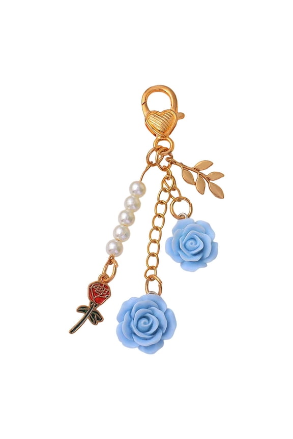 Rose Keychain Charms Set with Chain Tassel, Cute Flower Key Chain Rose Gold Pendant, Colorful Rose Keyring for Women Purse Bag Car Keys Accessories