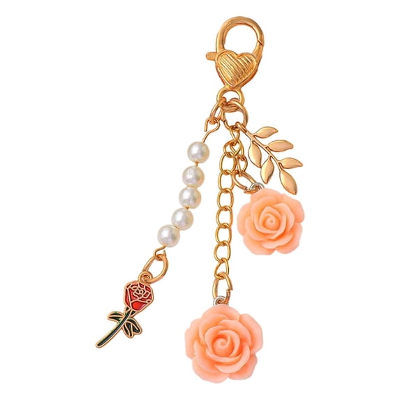 Rose Keychain Flower Charm Keychain with Chain Tassel, Colorful Rose Pendant Keyring for Women, Cute Purse Bag Accessories for Car Keys