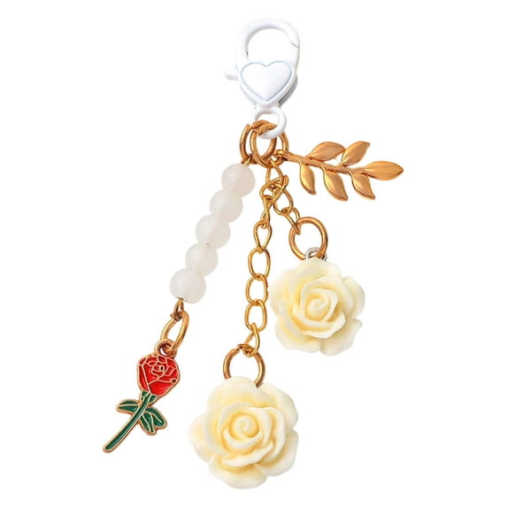 Rose Keychain Flower Charm Keychain with Chain Tassel, Colorful Rose Pendant Keyring for Women, Cute Purse Bag Accessories for Car Keys