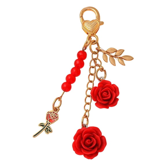Rose Keychain Flower Charm Keychain with Chain Tassel, Colorful Rose Pendant Keyring for Women, Cute Purse Bag Accessories for Car Keys