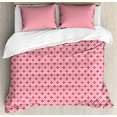 thumbnail image 1 of Rose King Size Duvet Cover Set, Traditional Japanese Rhombus Pattern with Small Flowers Kimono Motif, Decorative 3 Piece Bedding Set with 2 Pillow Shams, Rose Dark Coral and White, by Ambesonne, 1 of 3
