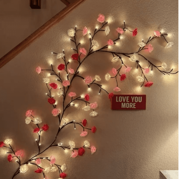 Rose LED Tree Branch Lights for Wall, Willow Vine Twig Decor Garland, USB-Powered with 8 Lighting Modes,Christmas Decorations Indoor for Home Wall Door Window 1.6M 72LED