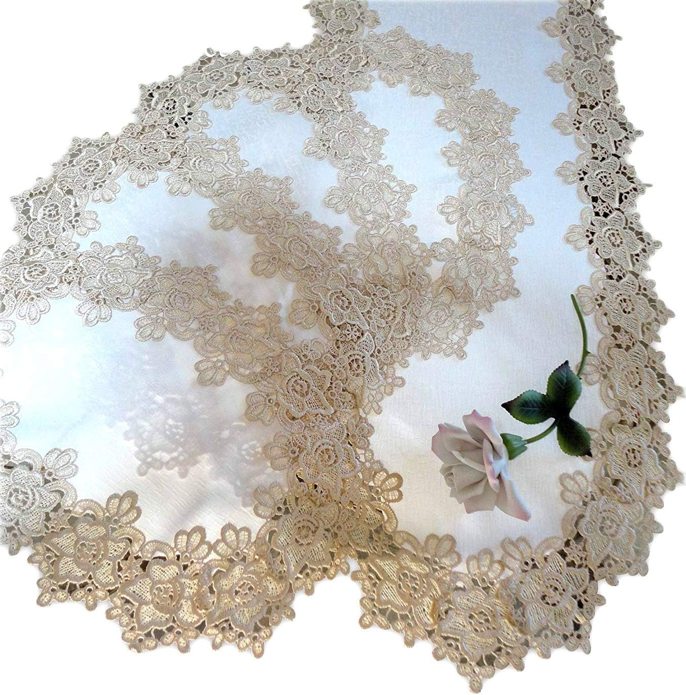 Rose Lace Dresser Scarf 35" Plus Set Of 4 Place Mats (18.5"X12") Soft
