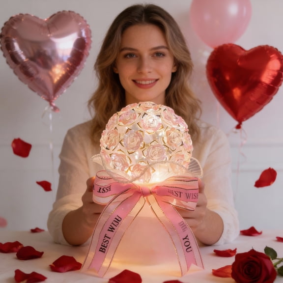 Rose Lamp Diy Kit with Led Lights, Rose Flower Night Light Craft Kit for Birthday Party Favors, Home Decor Craft Project for Teens and Adults, Tabletop Decor for Bedroom and Living Room Akmoler