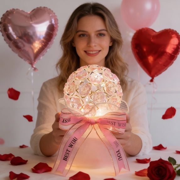 Rose Lamp Kit, Floral Night Light with Plastic Petals, Romantic Bedroom Decor, Birthday Gift for Women, Home Decoration, Table Lamp for Living Room, Desk Light, Warm Ambiance Lighting