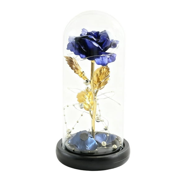 Rose Lamp with LED Lights Glass Dome Display, Romantic Decor for Valentine's Day Anniversary Birthday Gift, Home Desktop Tabletop Decoration for Couples(Blue)