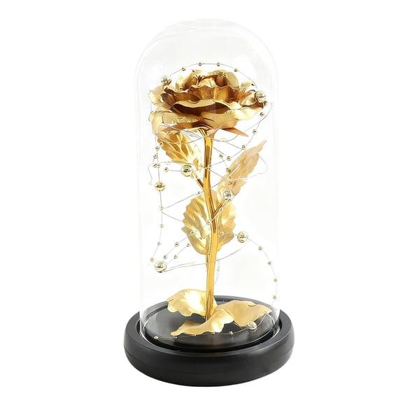 Rose Lamp with LED Lights Glass Dome Display, Romantic Decor for Valentine's Day Anniversary Birthday Gift, Home Desktop Tabletop Decoration for Couples(Gold)