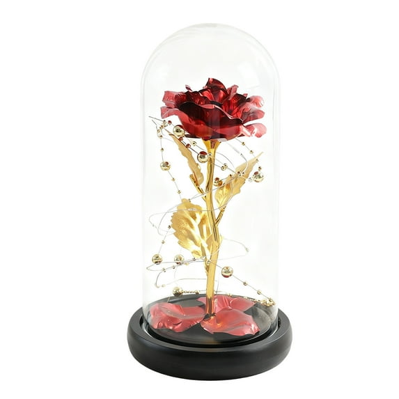 Rose Lamp with LED Lights Glass Dome Display, Romantic Decor for Valentine's Day Anniversary Birthday Gift, Home Desktop Tabletop Decoration for Couples(Red)