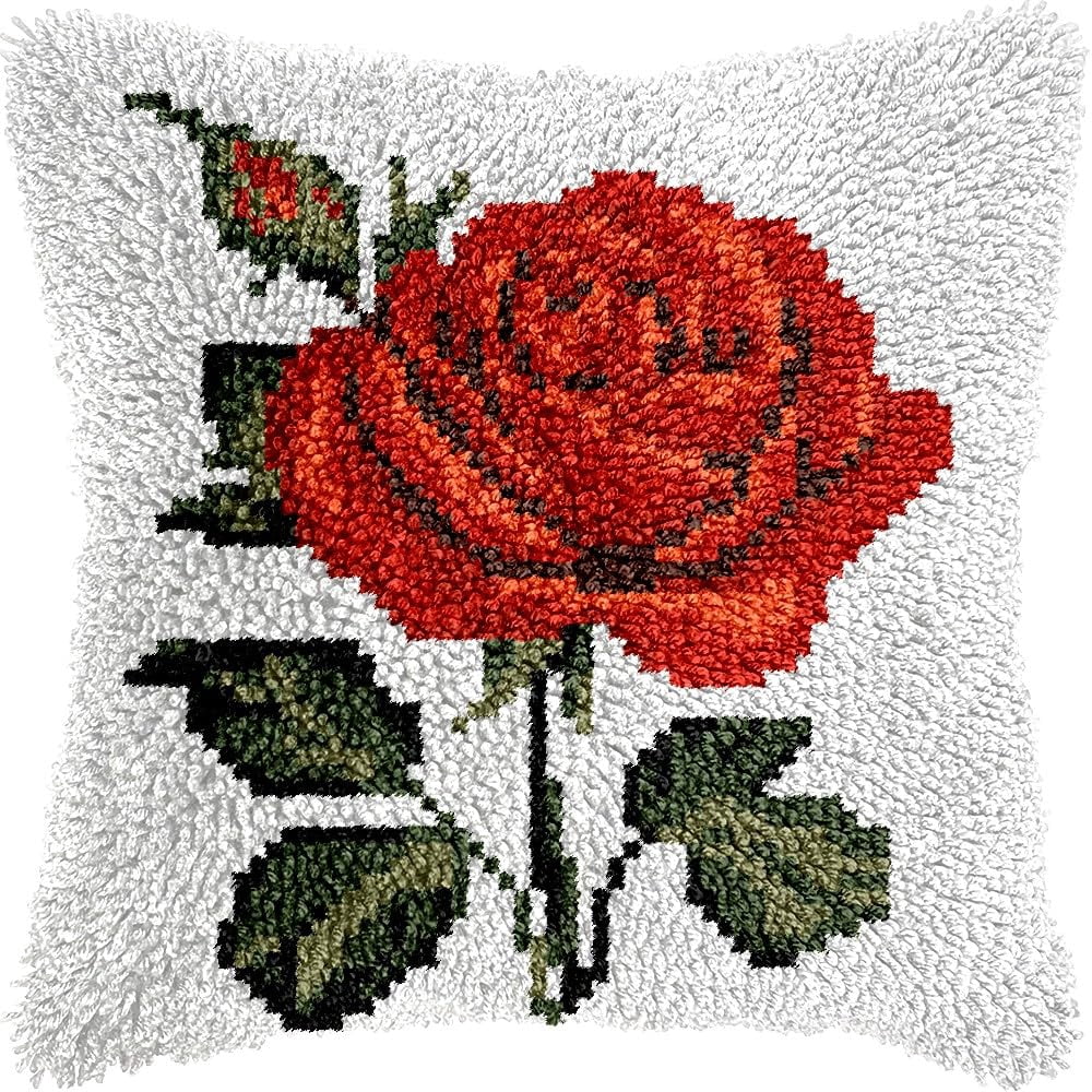 Rose Latch Hook Kits Pillow kits Cushion Throw Pillow Embroidery Craft Kits DIY Kits of DIY Hooking Pillowcase Cover Supplier with Color Printed Canvas 43x43cm (125)