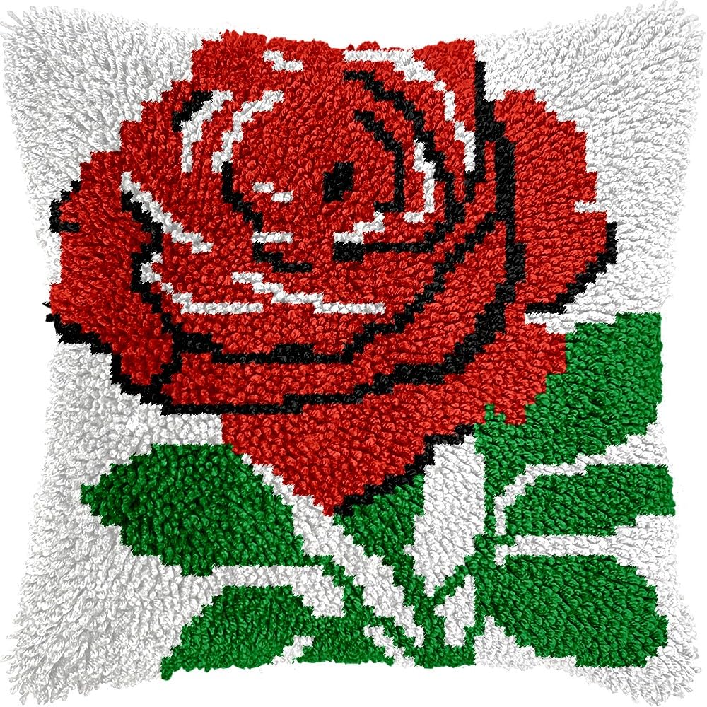 Rose Latch Hook Kits Pillow kits Cushion Throw Pillow Embroidery Craft Kits DIY Kits of DIY Hooking Pillowcase Cover Supplier with Color Printed Canvas 43x43cm (28)