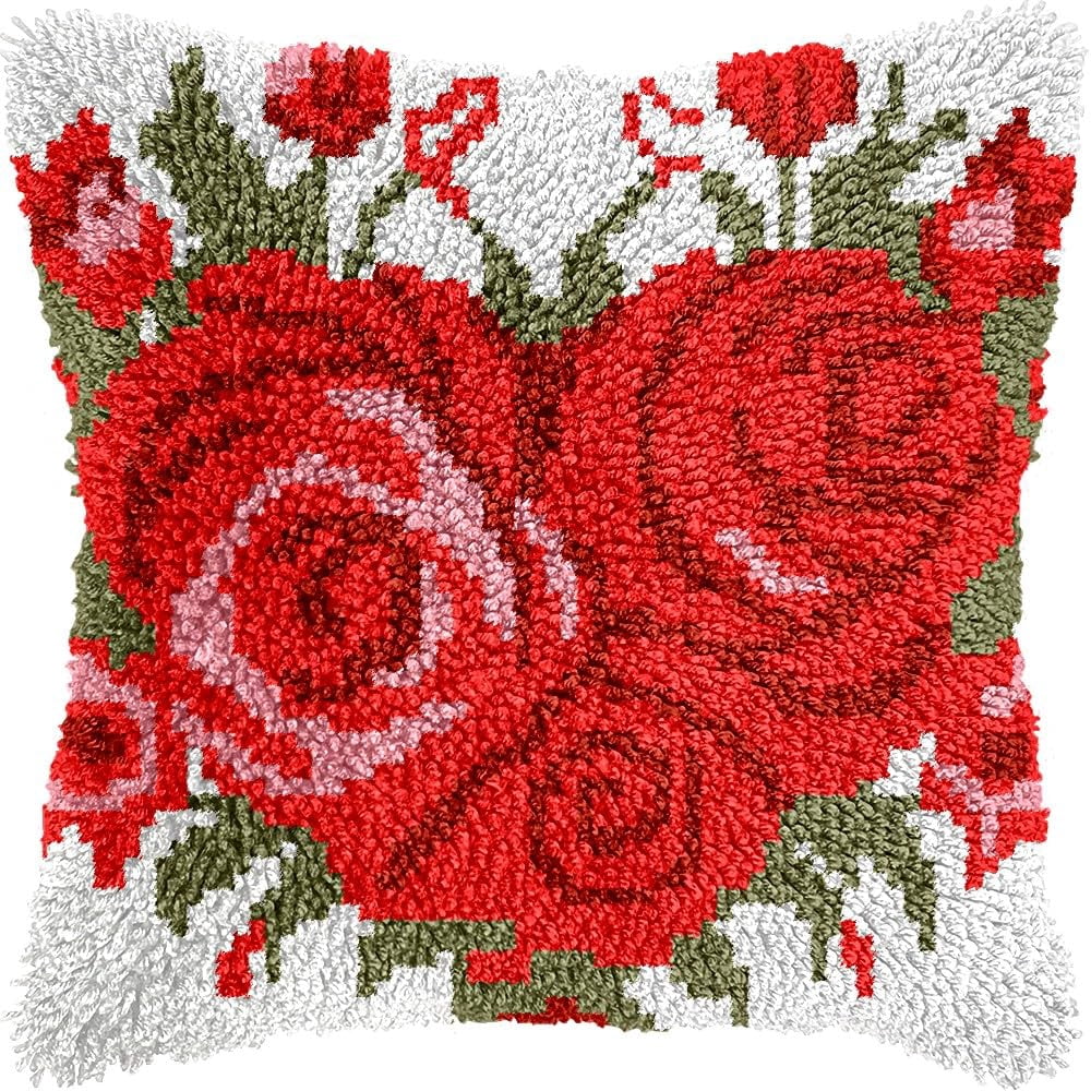 Rose Latch Hook Kits Pillow kits Cushion Throw Pillow Embroidery Craft Kits DIY Kits of DIY Hooking Pillowcase Cover Supplier with Color Printed Canvas 43x43cm (183)