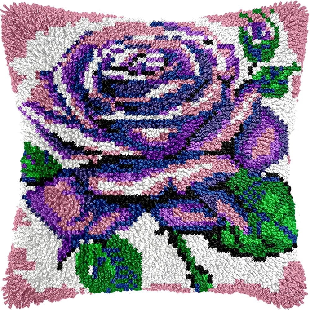Rose Latch Hook Kits Pillow kits Cushion Throw Pillow Embroidery Craft Kits DIY Kits of DIY Hooking Pillowcase Cover Supplier with Color Printed Canvas 43x43cm (218)