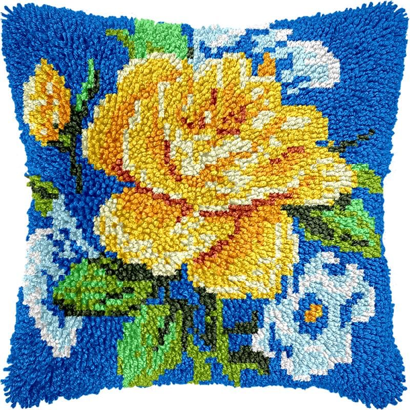 Rose Latch Hook Pillow Kits Cushion Pillowcase with Pattern Printed Canvas Sofa Hooking Pillows Crafts Embroidery Latch Hooking Crochet Kits 17x17 inch(17)