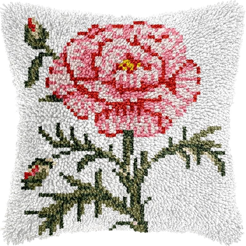 Rose Latch Hook Pillow Kits Pillow Cover Pattern Printed Canvas Crochet Cross Stich Hooking Pillowcase Cushion Crafts Embroidery Latch Hooking Crochet Kits Set 17x17 inch(80)