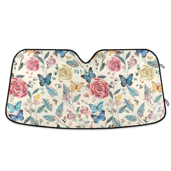 Rose Leaf Butterfly Car Windshield Sun Shade Foldable Car Front Window Visor Heat and UV Protection 53x23.5