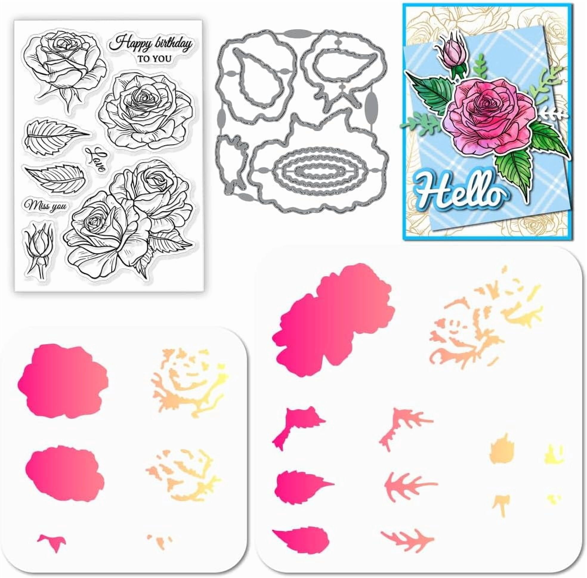 Rose and Leave Clear Stamps Metal Floral Cutting Die Cuts Layering ...