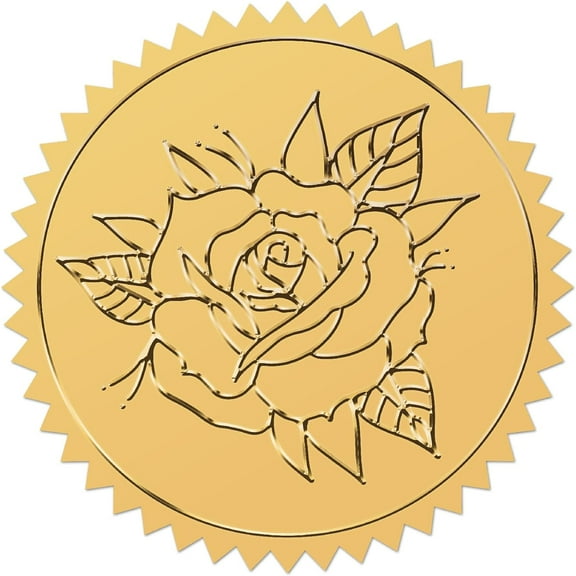 Rose Leaves Gold Foil Embossed Stickers 2" Valentine's Day Flower Self Adhesive Envelopes Seals Round Labels for Wedding Invitation Graduation Certificates Diplomas Gift Wrapping Decor Golden