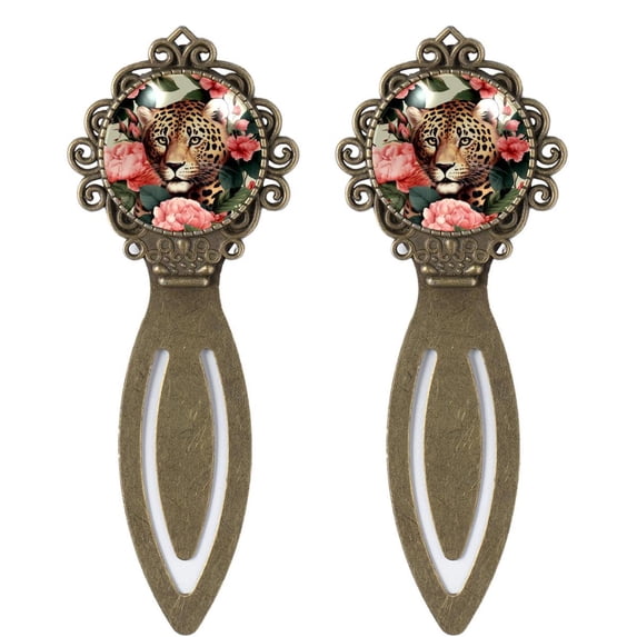 Rose Leopard Book Accessories: Vintage Copper-Colored Lace Bookmarks - Set of 2, Stainless Steel Book Markers for Readers