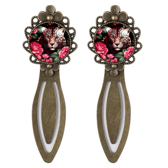 Rose Leopard Elegant Vintage Copper-Colored Lace Bookmarks - Stainless Steel Book Accessories for Book Lovers - Set of Two Bookmarks