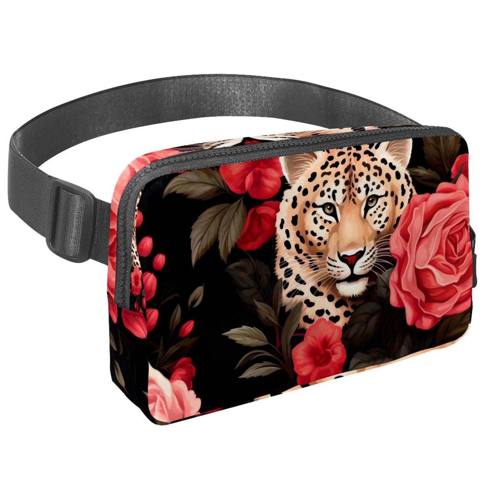 Rose Leopard Lightweight Adjustable Running Belt Bag Fanny Pack Waist Pack with Extension Strap Unisex